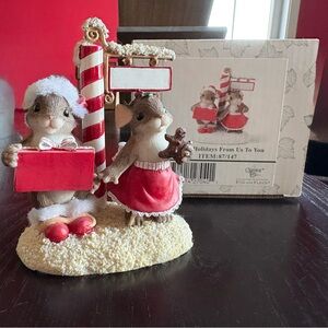 Charming Tails Festive Mouse Figurine with Red and White Accents